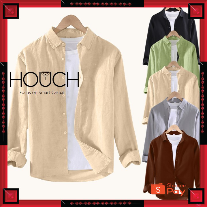 KAIN ADEM LEMBUT HALUS TEBAL / Houch COD Kemeja Pria Lengan Panjang Polos katun Slim fit kmeja casua