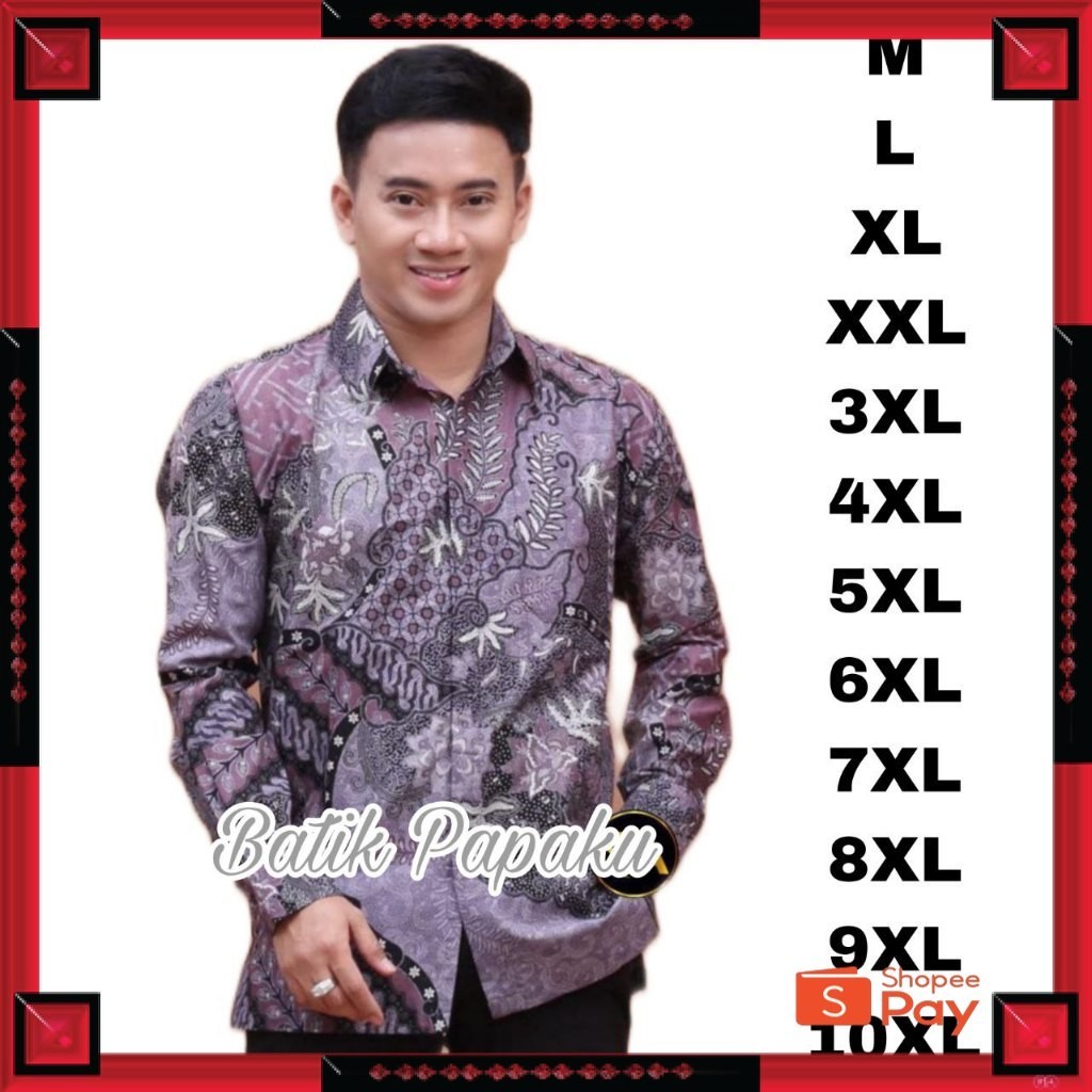 KAIN ADEM LEMBUT HALUS TEBAL / Kemeja Batik Pria lapis Furing BigSize Jumbo Warna Ungu Mauve Motif A