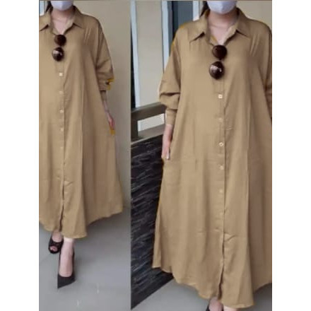 Baju Gamis Dres Kancing Aktif Wanita Terbaru Model Sekarang Perempuan Dewasa Viral 2023 Kekinian//BA