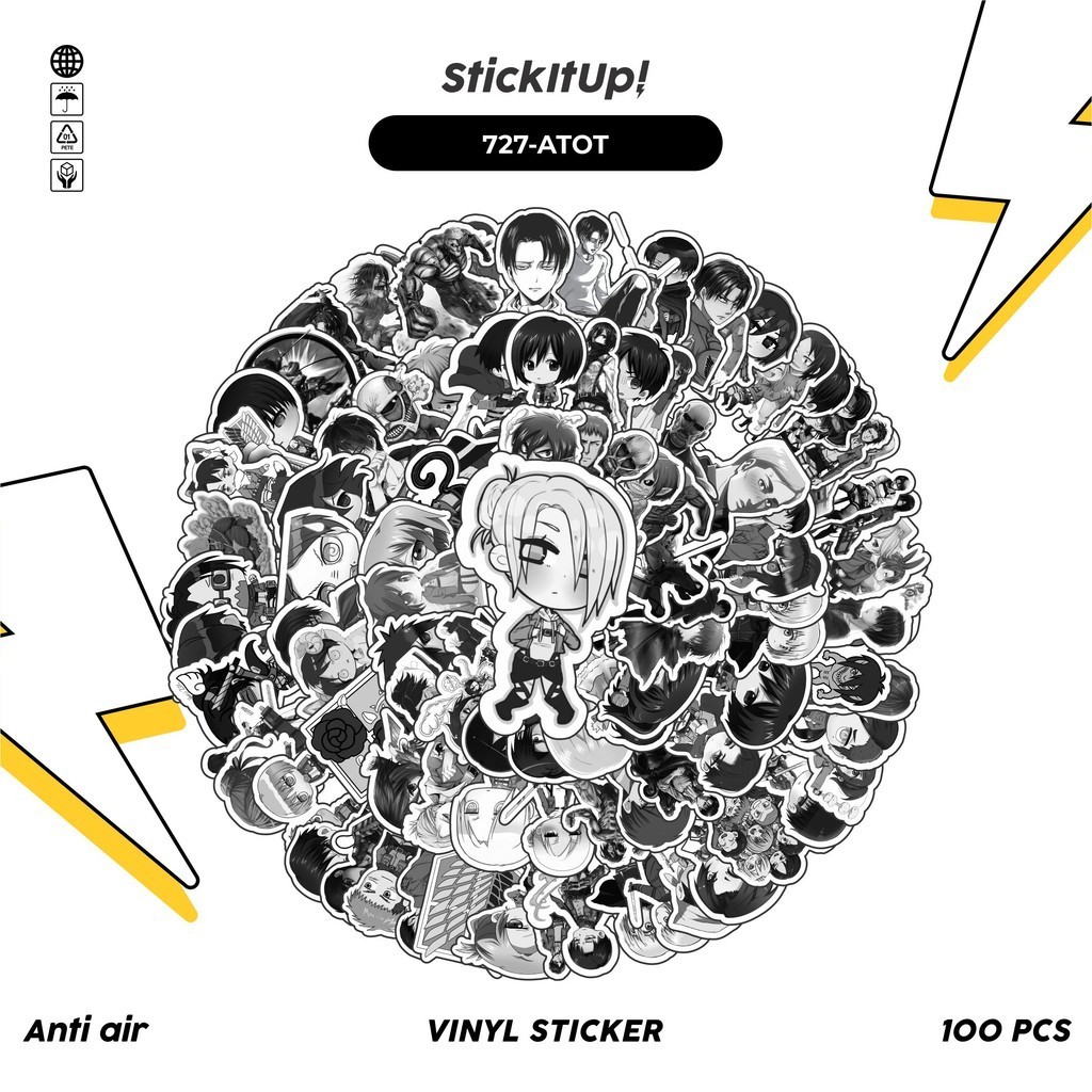 

COD✨ 100 Pcs Stiker Pack Black And White Attack on Titan Anti Air Untuk Dekorasi Notebook Sepeda Skateboard Handphone DIY