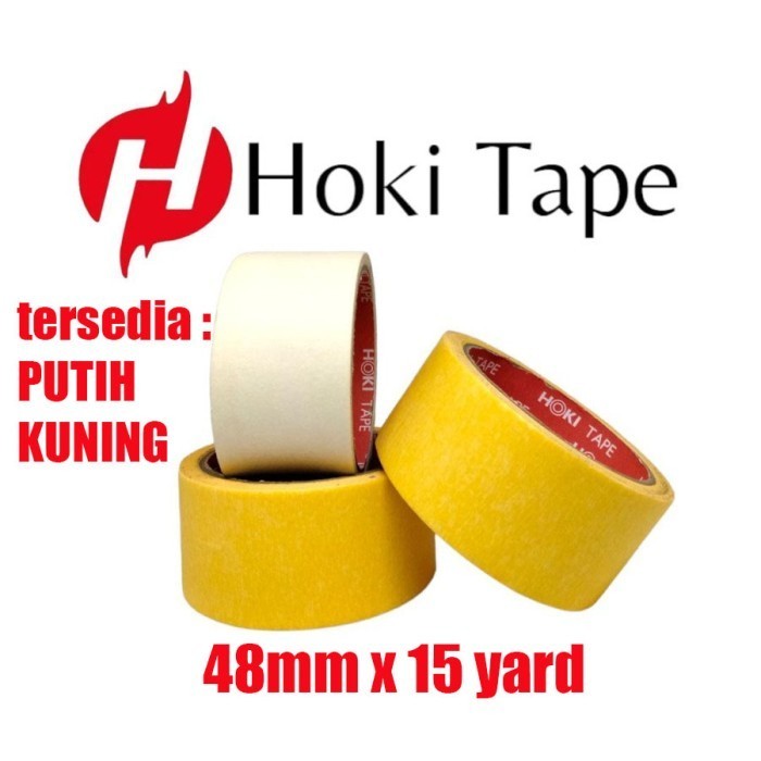 

LG09 Lakban kertas 48 x 15yard Masking tape isolasi putih kuning hoki - Putih