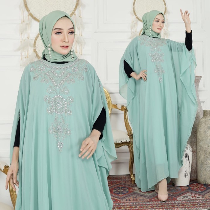 Kaftan Jaenab hijau wardah premium baju muslim pesta jumbo jih ktf -Agr