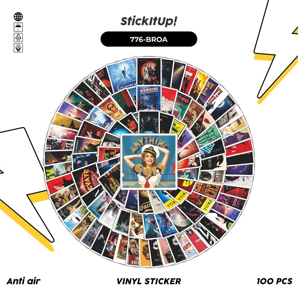 

COD✨ 100 Pcs Stiker Pack Broadway Music Poster Lucu Aesthetic Vynil Waterproof untuk Freebies Sticker Buku Journal Casing HP Laptop