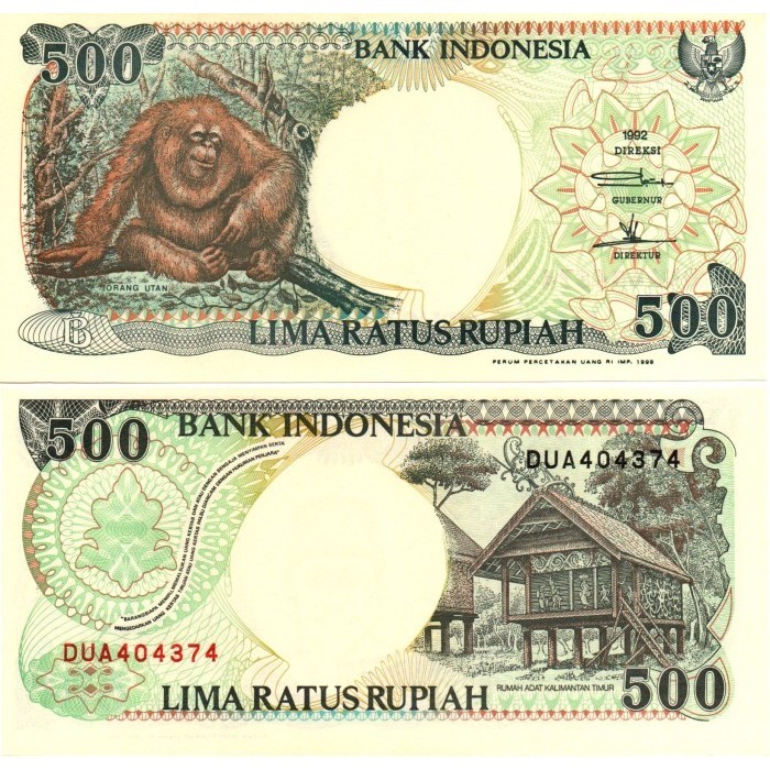 Uang Kertas 500 Rupiah Orang Utan Emisi 1992 (IMP 1999) UNC