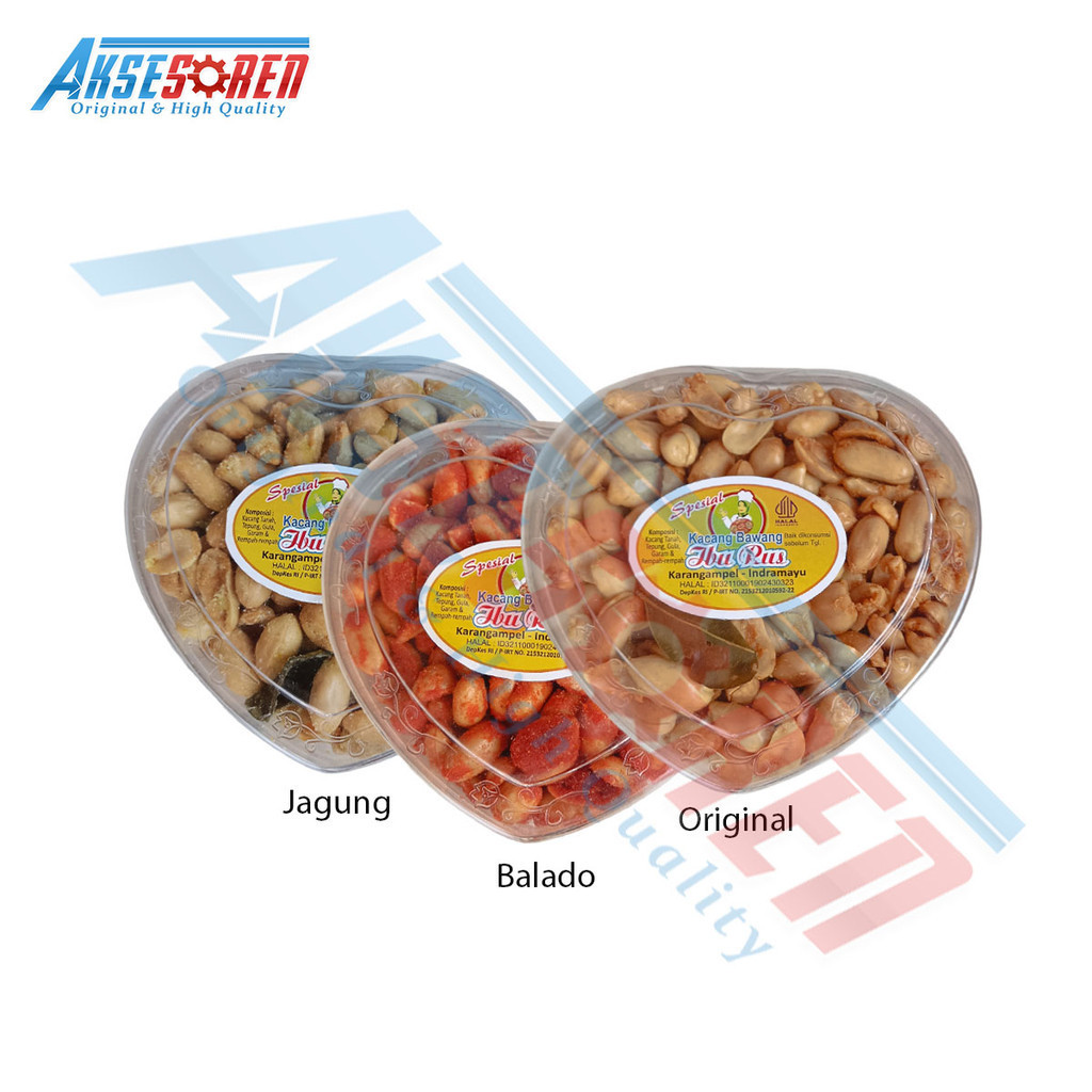 

Aksesoren Kacang Bawang Ibu Rus 1 Paket [3 Rasa/250gr] / Kacang Goreng Cemilan Gurih Toples Love Plastik Bening 250 Gram
