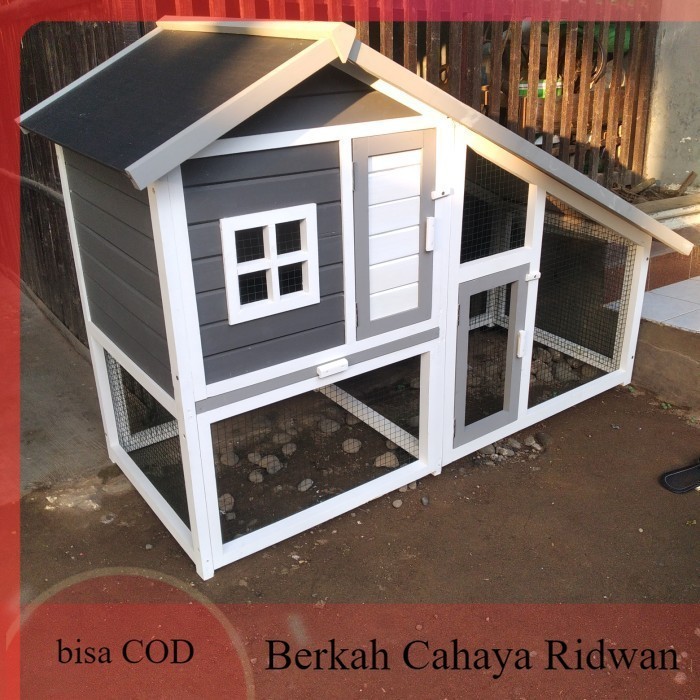 TERBARU KANDANG KELINCI RUMAH OUTDOOR KAYU 2 SUSUN TANGGA