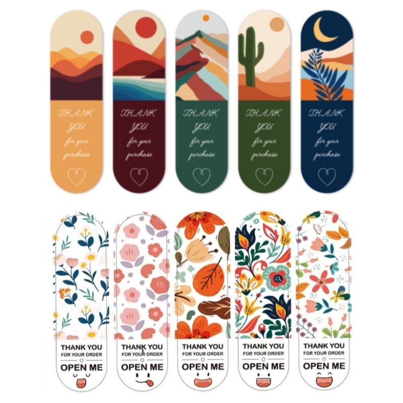 

[ , ] 1 Lembar/5pcs Stiker Segel Box/ Stiker Label Open Me/ Thank You Motif Bunga