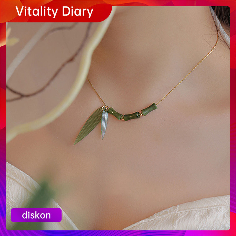 【COD❤️】Kalung Bambu Hijau Liontin Kalung Titanium Anti Karat Lapis Emas 24k Kalung Simpul Bambu Gaya