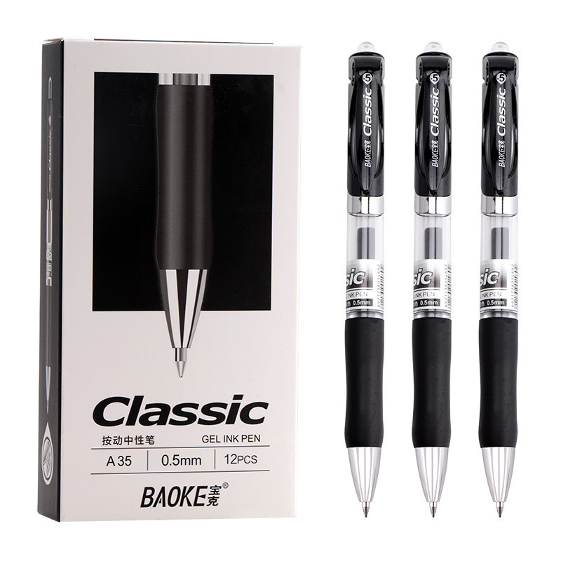 

BAOKE 12pcs/box Pulpen Gel Retractable 0.5mm dengan Pegangan Karet - Tinta Gel Hitam Cepat Kering A35
