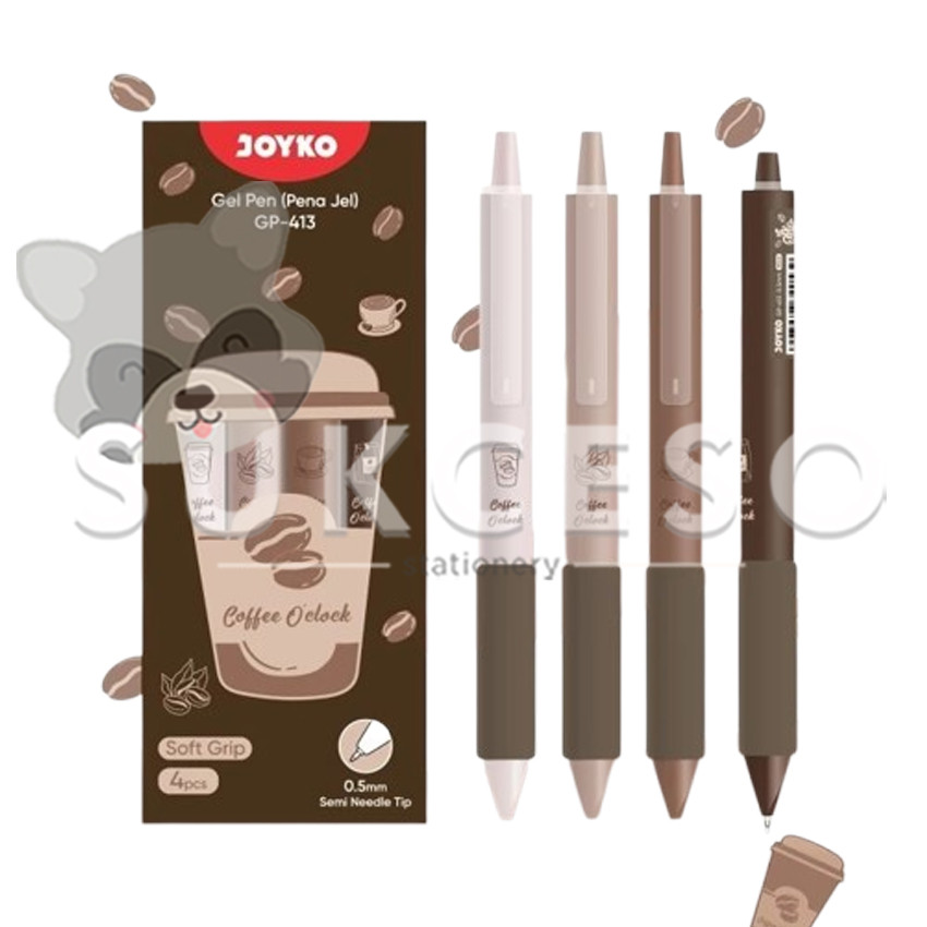 

JOYKO Gel Pen GP-413 Coffee O'Clock Black - Pulpen Hitam SET ISI 4 0.5mm Murah