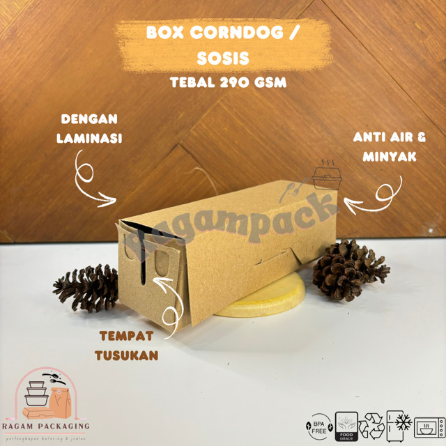 Box Corndog Sosis LAMINASI Kraft / Box Corndog 290 gsm / Dus Corndog Sosis Sate Tempura Murah Ekonom