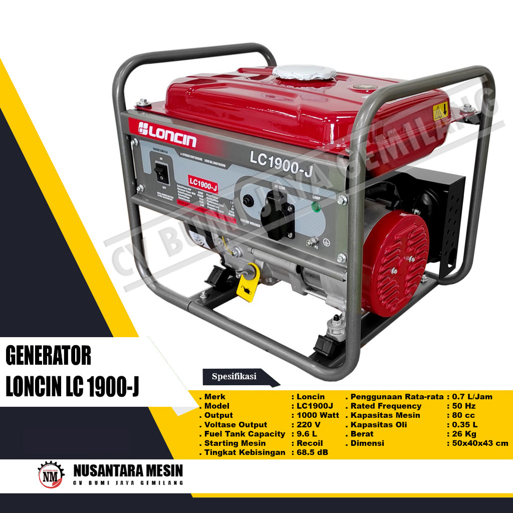MESIN GENSET / GENERATOR LONCIN LC 1900J 1000 WATT
