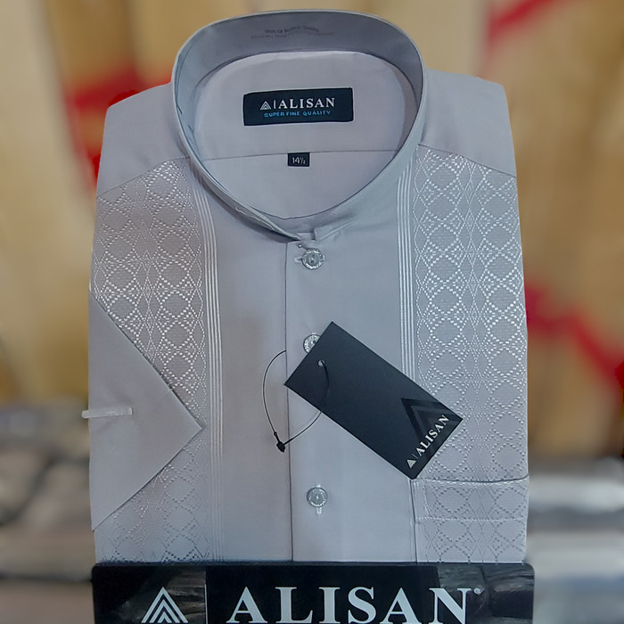 Kemeja Alisan Koko Bordir Abu Muda / Abu Silver Lengan Pendek - 15 ( M )