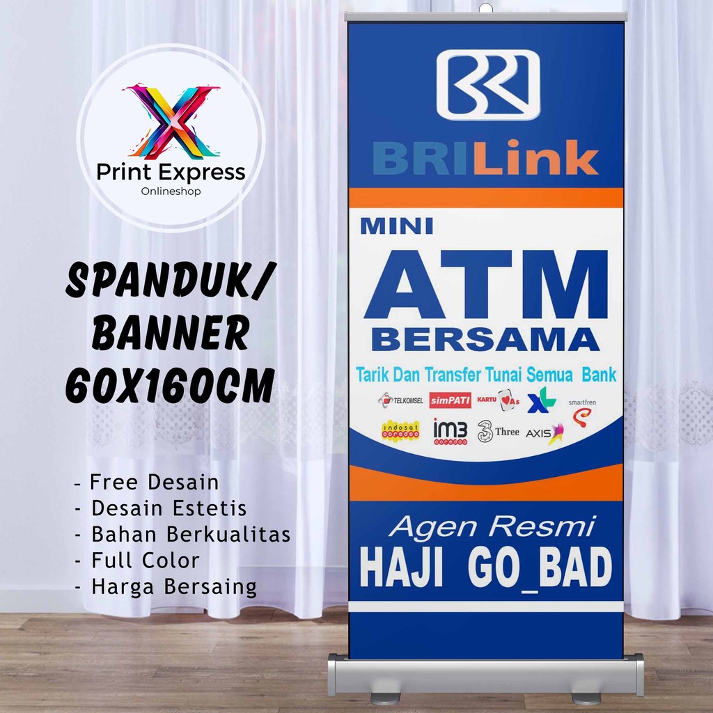Cetak Spanduk Agen BRi Link Mini ATM Bersama 60x160 Cm Bisa Rekues Free