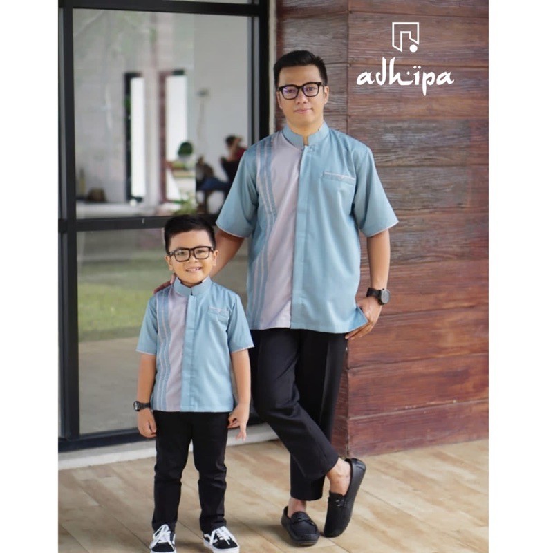 Baju LebaranBaju Koko Couple Ayah dan Anak HIJAU WARDAH var Abu