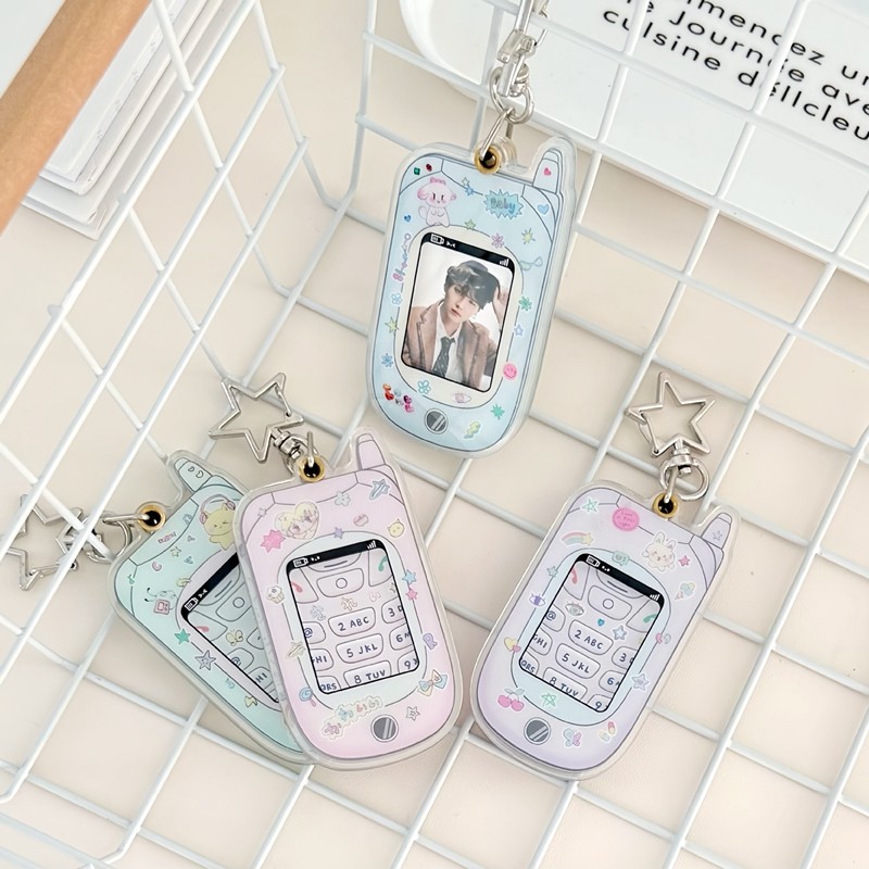 

Korean Ins Cute Y2K Phone Shape Card Holder Kpop 1 Inch ID Photo Card Protective Display Sleeves Students Bag Pendant Gift