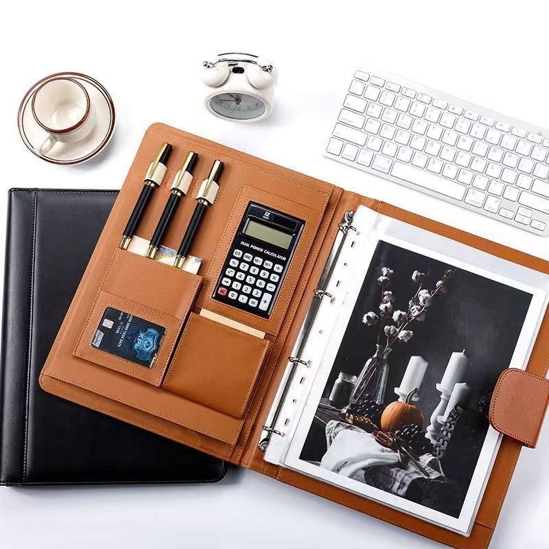 

A4 High Quality PU Leather Document Folder With Buckle And Binder Clips 802grams