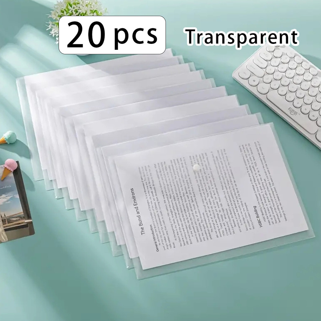 

20 Pcs A4 File Bag 16C Transparent Plastic Thick Large Capacity Folder Data Pack Student Office Storage Stationery Label Bag