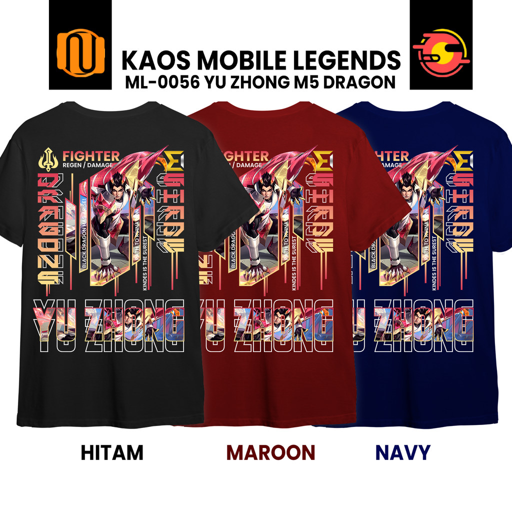 Nuhifa Store Kaos YU ZHONG DRAGONS SHADE M5 Mobile Legeds MLBB Lengan Pendek Hitam  Fighter EXP Lane
