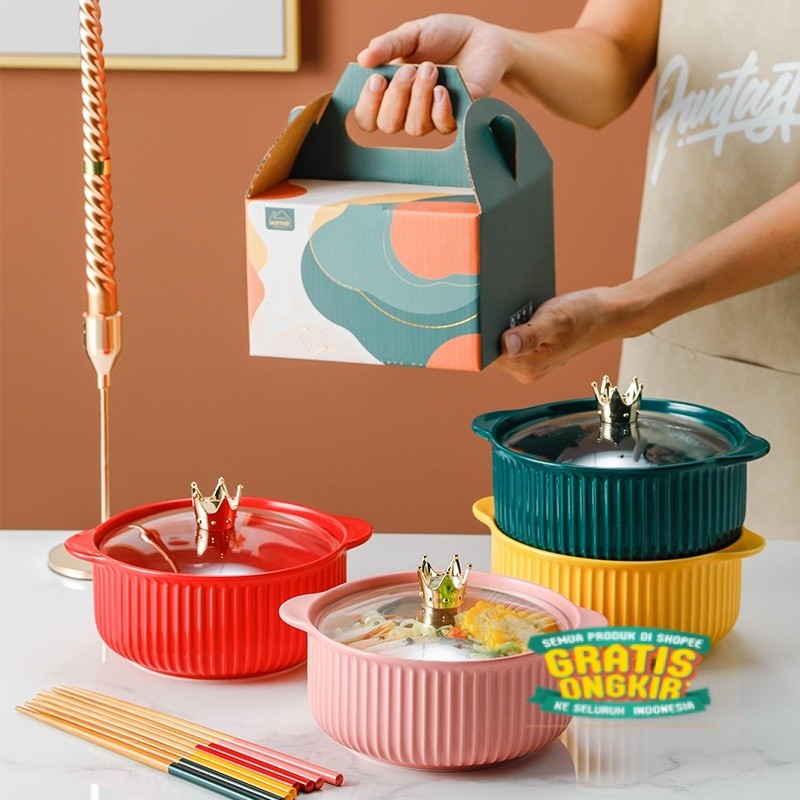 

[JAFA] BAITO Set Hadiah Mangkok Panci Keramik dan Sumpit Kado Ultah Hampers Lebaran Event Hari Perayaan Housewarming House Warming Ceramic Crown Pot Bowl with Lid and Chopsticks Gift Set/ langsung proses