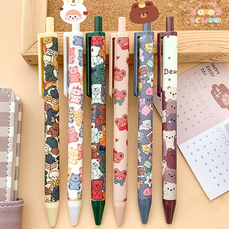 

6pcs Kotak 0.5mm Lucu Kartun Beruang Paradise Gel Pen Sekolah Kantor