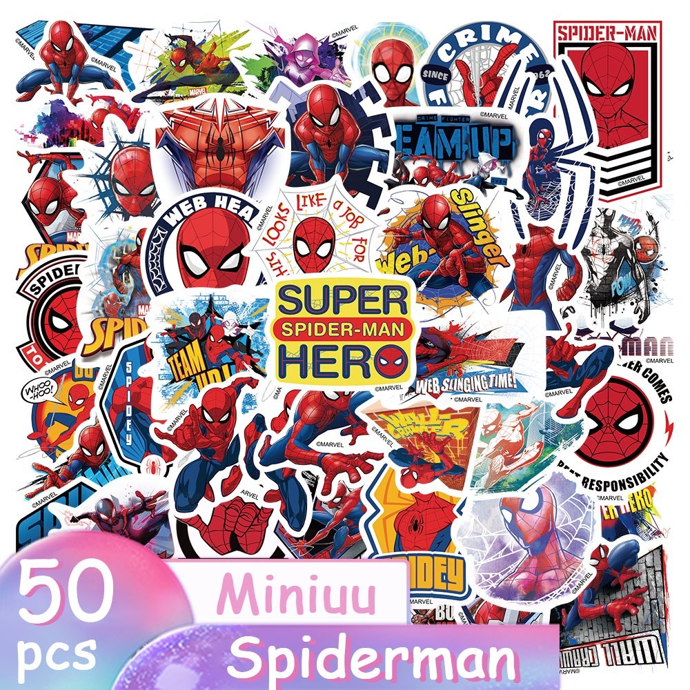

Stiker Spiderman 50 PCS Stiker Vinyl Tahan Air Tema Superhero - Untuk Laptop, HP, Helm, Buku Harian & Tablet
