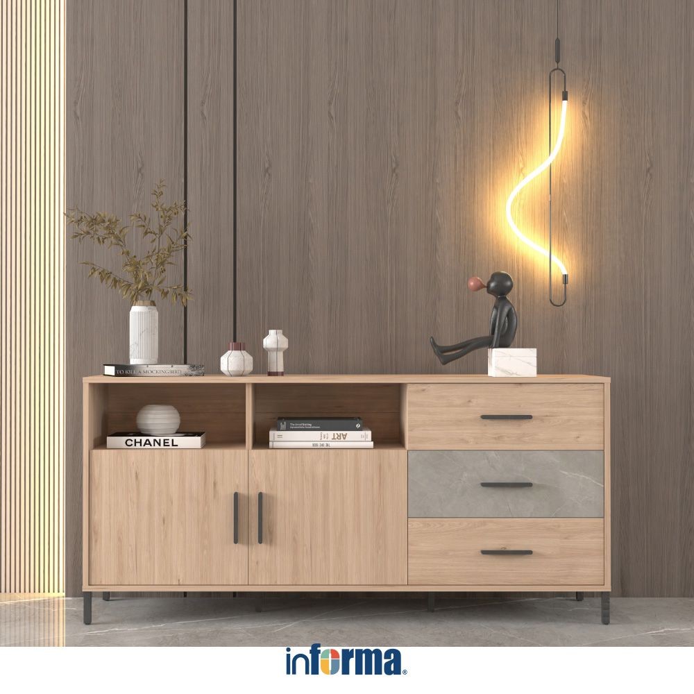 Informa Kian Kabinet 2 Pintu Dan 3 Laci - Cokelat Oak Lemari Kabinet Serbaguna Cabinet Penyimpanan I