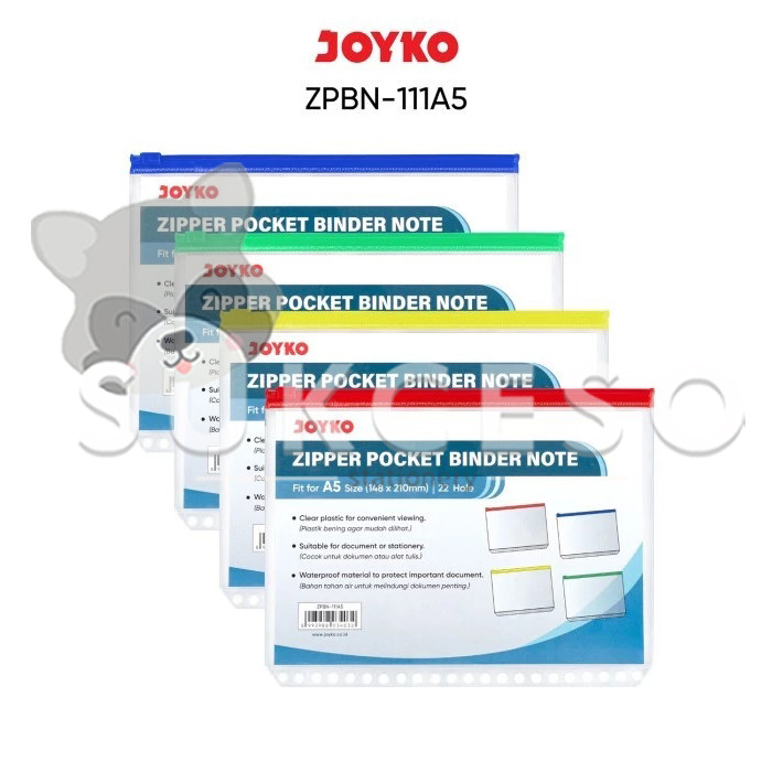 

JOYKO Zipper Pocket Binder ZPBN-111A5 SATUAN Transparant Murah A5