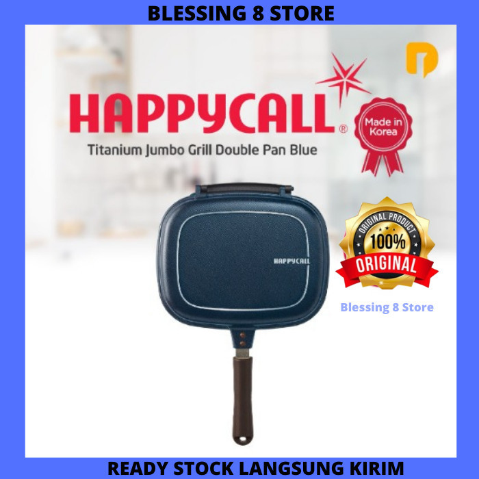 HAPPY CALL JUMBO GRILL TITANIUM BLUE DOUBLE PAN Wajan HappyCall ASLI - Biru