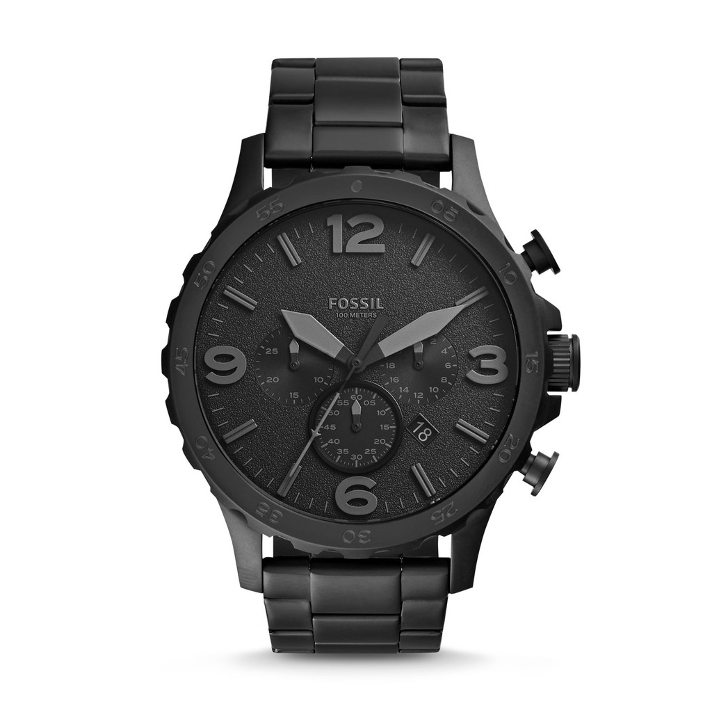Fossil Nate Chronograph Black Stainless Steel 50mm Jam Pria - JR1401