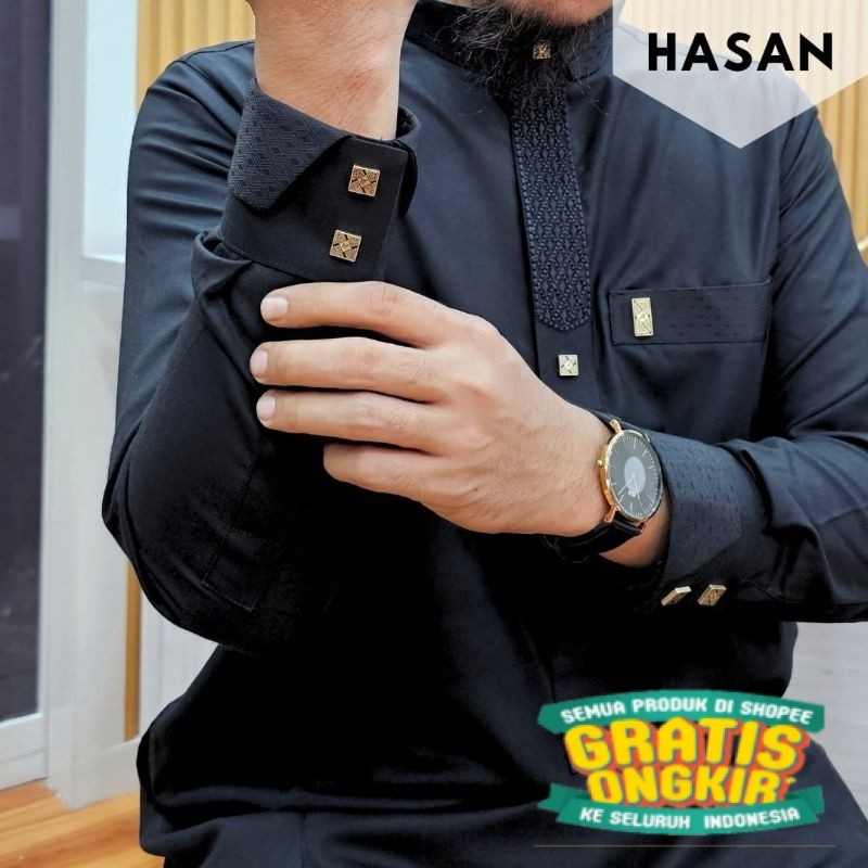Jubah Alraz Model HASAN Katun Premium ZIPPER MANSET/ COD lebaran ramadhan