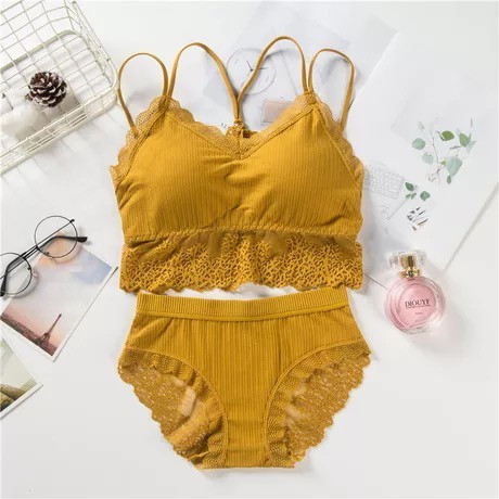 GK Set Bra Bh dan CD Celana Dalam Wanita Cewek Tanpa Kawat Kutang Sexy - Mustrad, 34