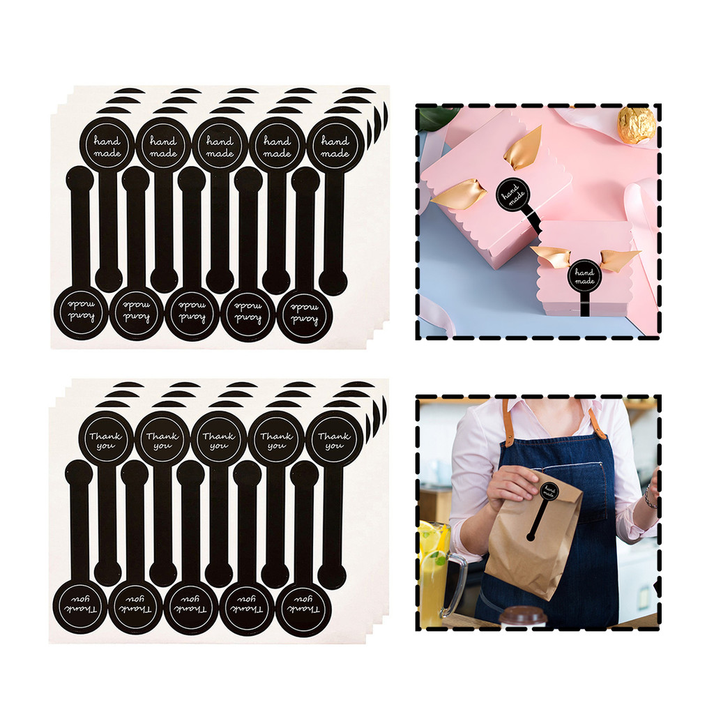 

10pcs Stiker Terima Kasih Hitam Thank You Sticker Segel panjang Stiker label segel makanan
