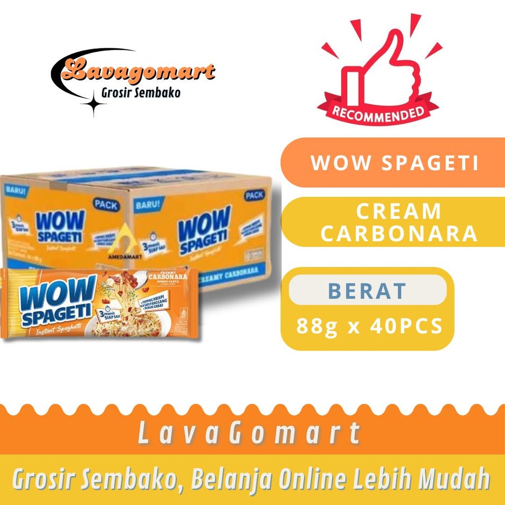 

WOW SPAGETI INSTANT SPAGHETTI CREAM CARBONARA PCK 88g - 1 DUS - LAVAGOMART - BANDUNG
