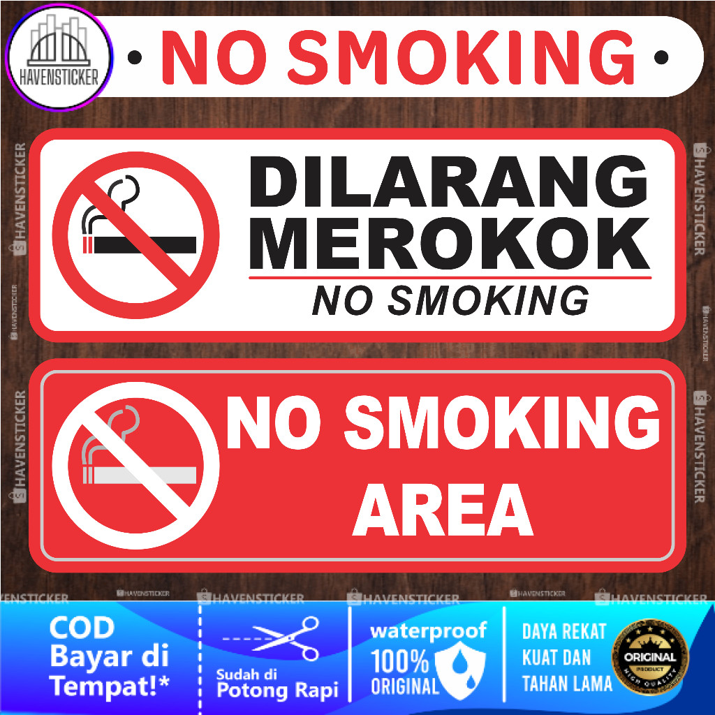 

Stiker Vinyl Anti Air/ Waterproof Dilarang Merokok / No Smoking Laminasi Glossy