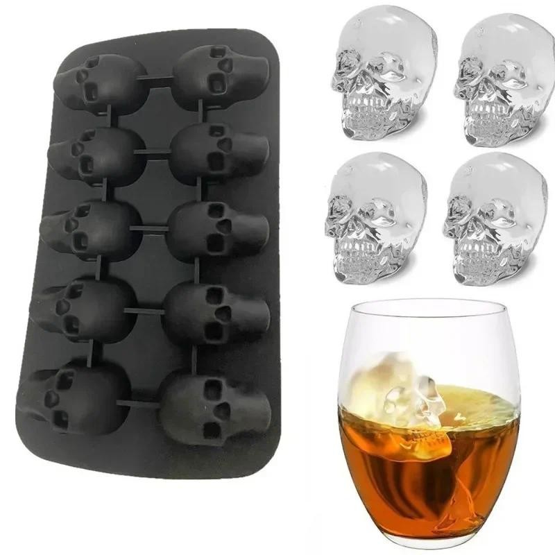 10 Cells 3D Skull Ice Cube Mold Silicone Ice Cube Tray Ice Cube Maker DIY Whiskey Cocktail Ball Mold