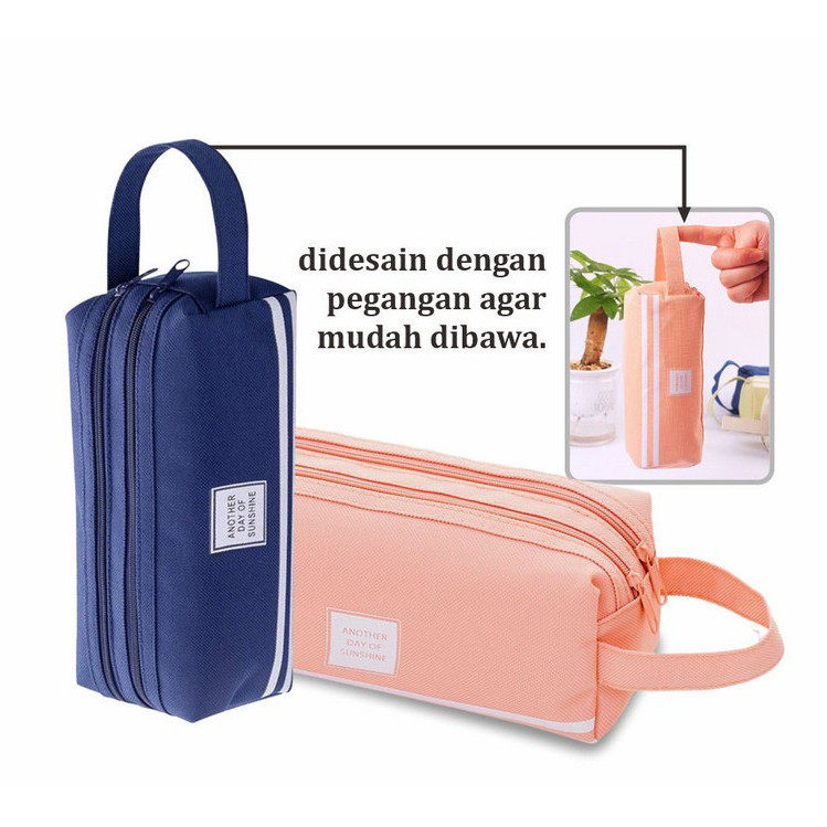 

LOUIS Tempat Alat Tulis 2 Sisi / Kotak Pensil 2 restleting Tempat Pen Make Up Pouch Kosmetik Travel