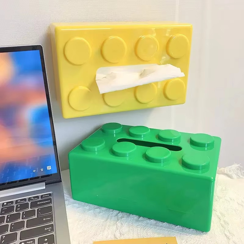 

Building Blocks Tissue Box Punch-free Wall-mounted Creative Tissue Box With Spring Home Office Bathroom Waterproof Tissue Box