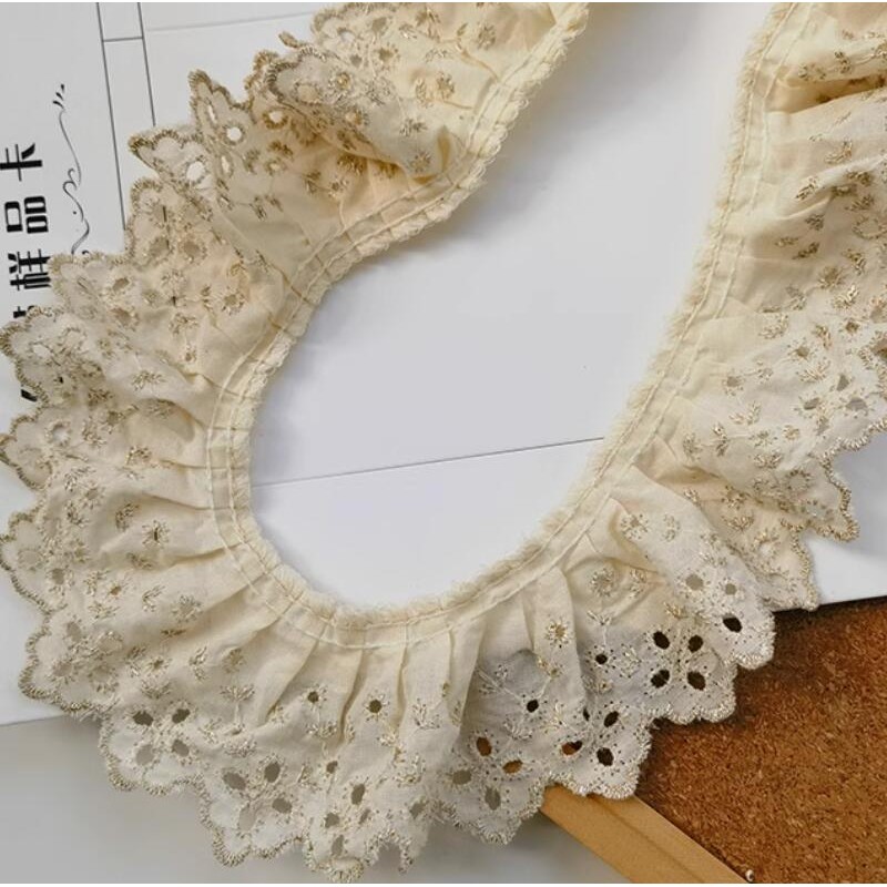 

1 Yard Beige Gold Ruffle Cotton Handmade DIY Clothing Lace Accessories Embroidery Lace Fabrics Curtains Sofa Sewing Lace Trim