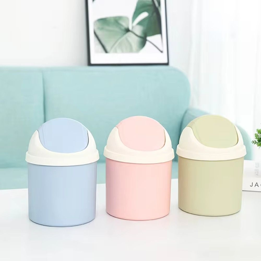 

Creative Mini Trash Can Desktop Removable Garbage Basket Plastic Storage Bucket with Shake Cover for Home Office Waste Bins