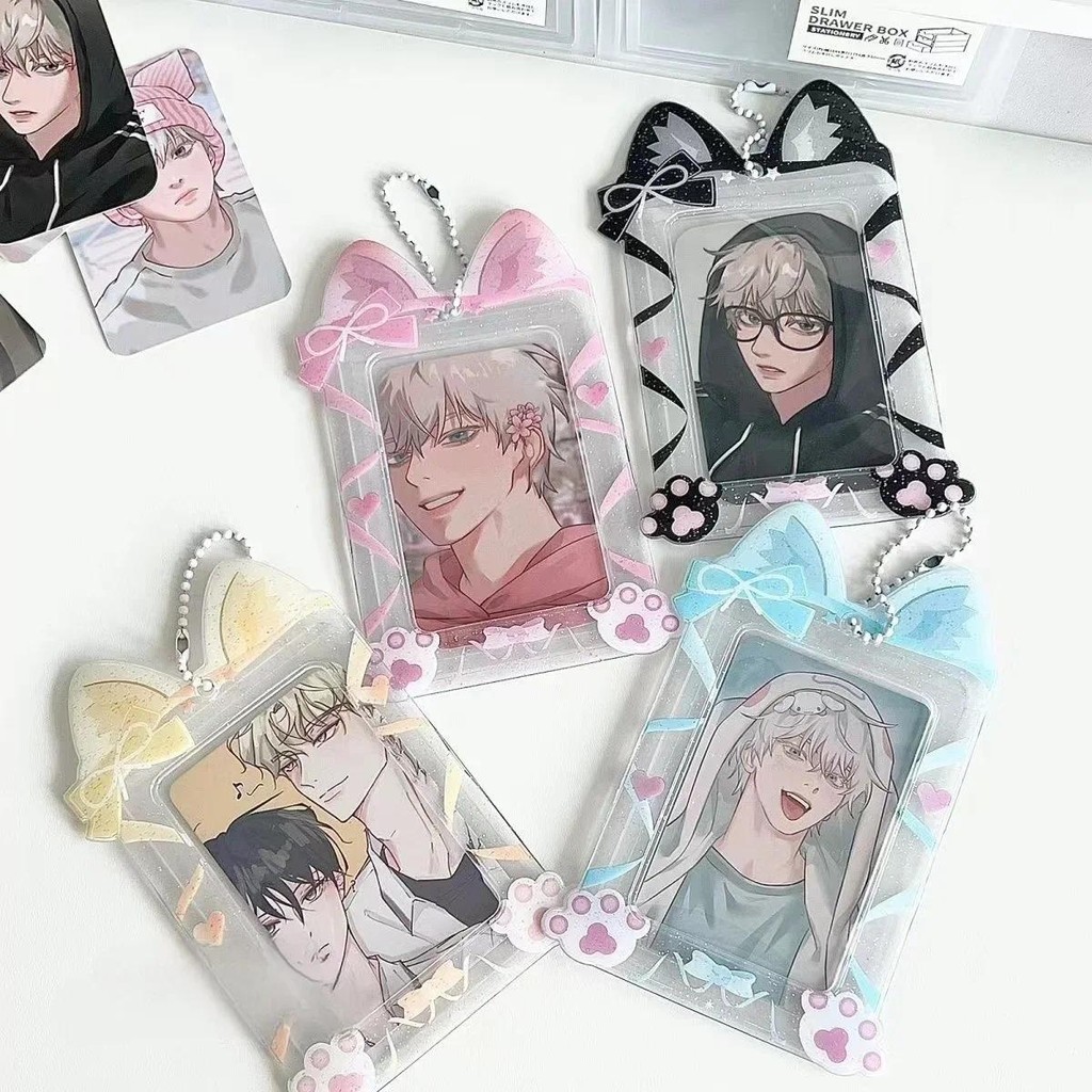 

Kpop Photocard Holder Transparent Cat Ribbon 3-Inch Pvc Card Holder Cute Photo Card Holder Pendant
