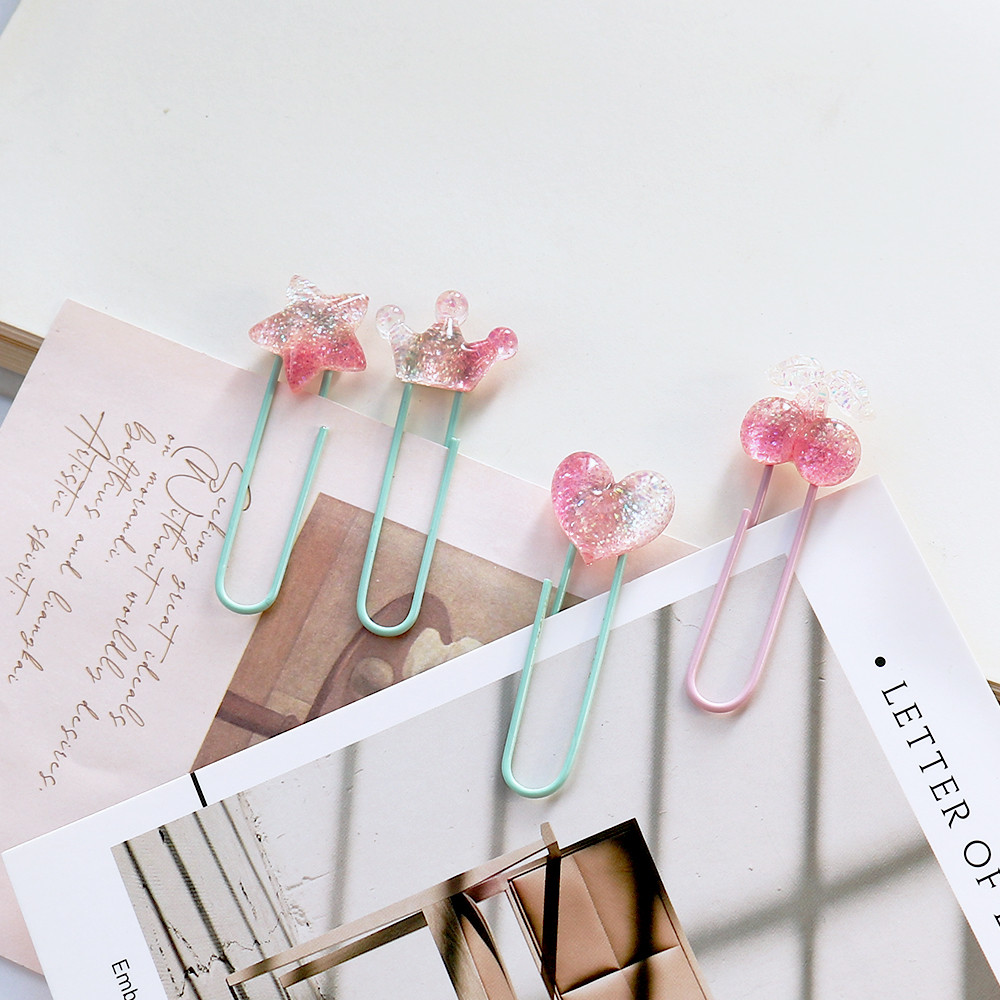 

5pcs/lot Kawaii Crystal heart star Paper Clip Decorative Bookmark Binder File Clips School Office Stationery Accessories
