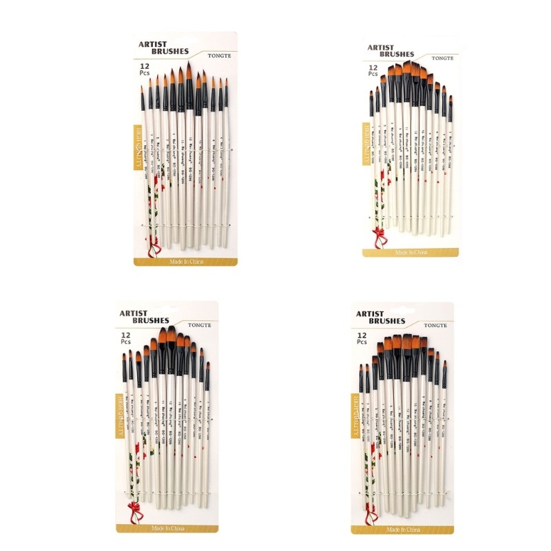 

2023 New 12Pcs Artist Paintbrush Paint Brushes Fine/Round/Flat/Oblique Tip, for Beginner