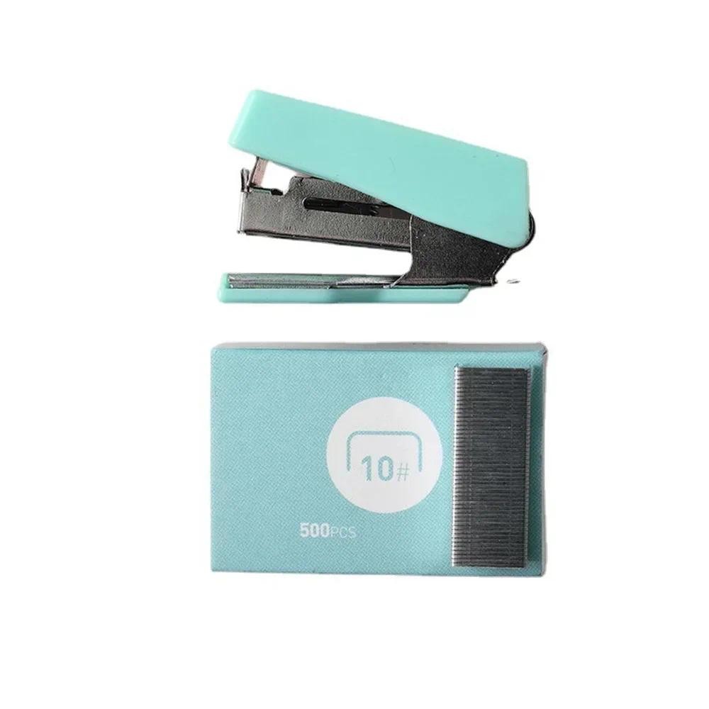 

New Mini Stapler Morandi Color Metal Stapler Set with 500pcs 10# Staples Binding Tools Cute Stationery School Office Supplies