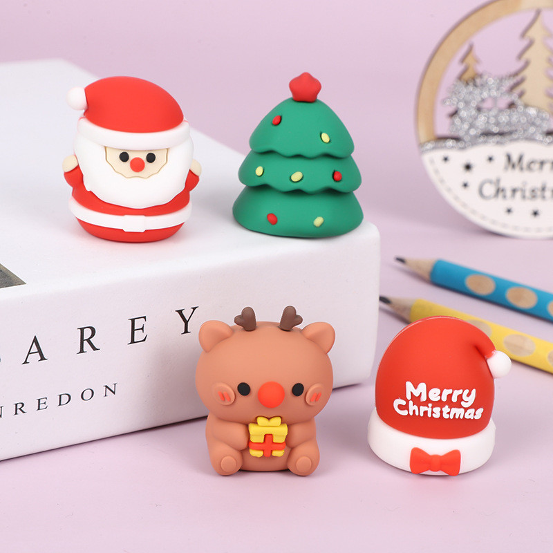 

24pcs/lot Cute Santa Claus Pencil Sharpener Creative Reindeer Hand Mechanical Cutter Knife Stationery gift school supplies