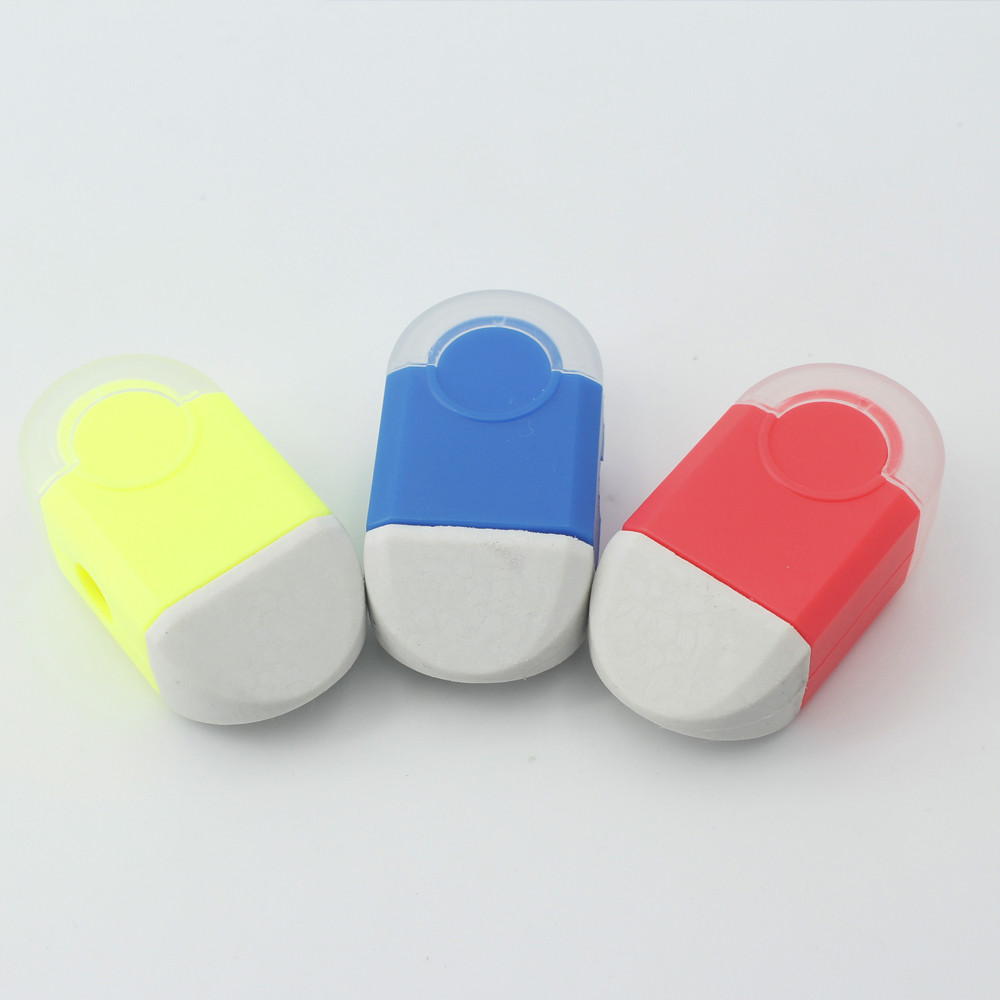 

Multi-functional pencil sharpener with built-in eraser, portable single-hole sharpener, stationery & office supplies.