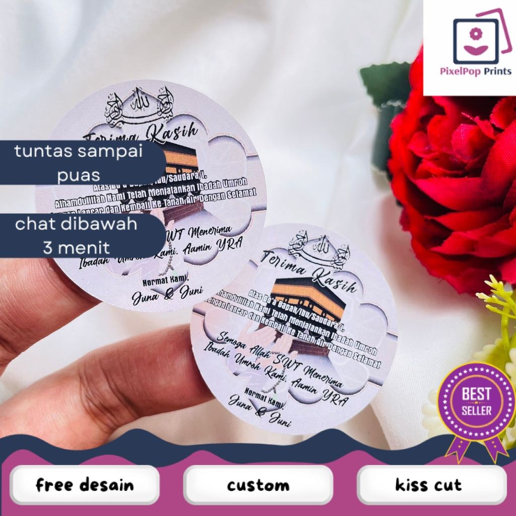 

Opikapip 2-4 Cetak Print Stiker Bulat Haji Umroh Sticker Label Custom Gift Hajj Murah Free Desain