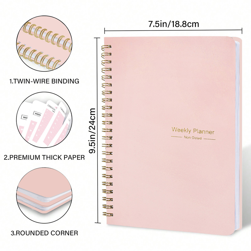 

52 Weeks Weekly Planner Notebook A5 Undated Spiral Agenda Daily Student Schedules Journal Stationery Office School Supplies