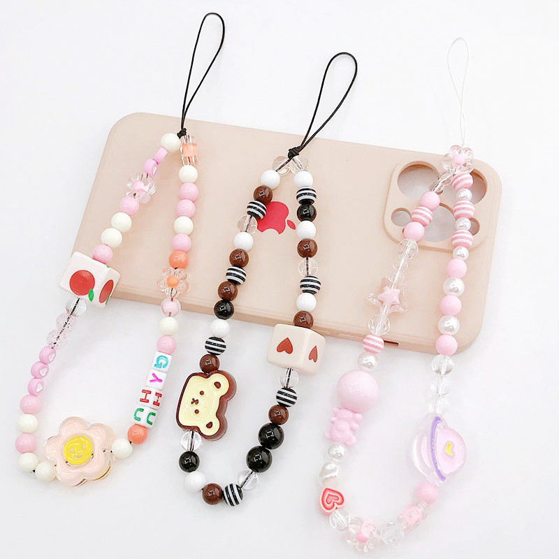

Fashion Bear Flower Phone Chain Lanyard for Women Simple Pearl Beaded Butterfly Tulip Phone Case Rope New Jewelry Accessories