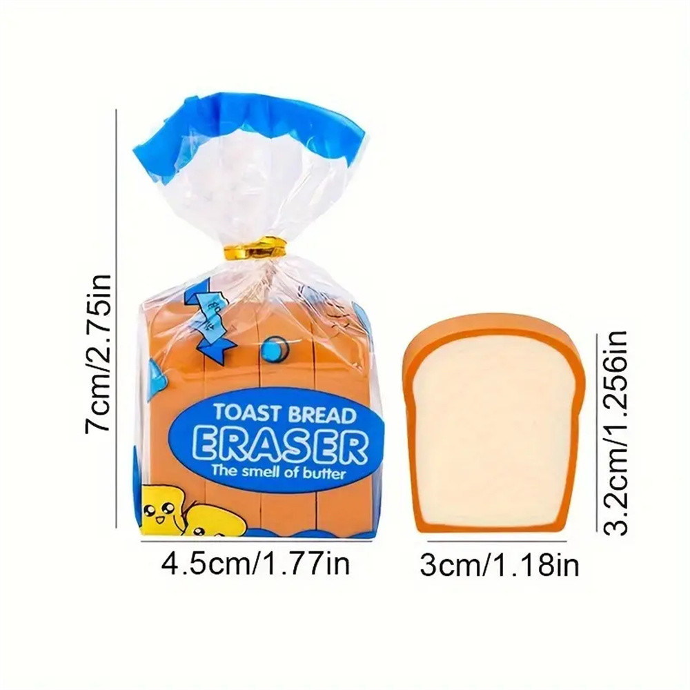 

4pcs Cute Toast Bread Shaped Eraser Set, School Stationery, Fun School Supplies For Prizes